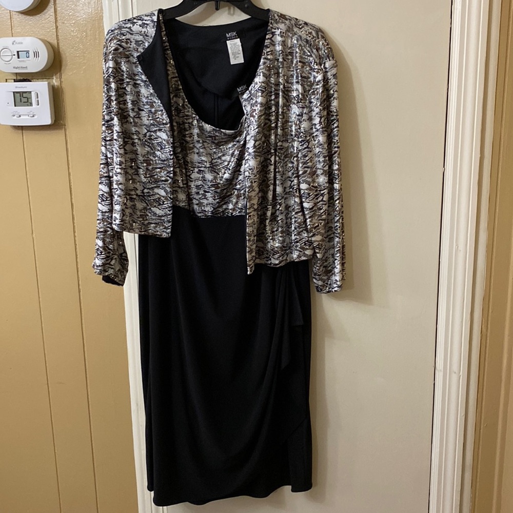 MSK multi color black dress with matching jacket